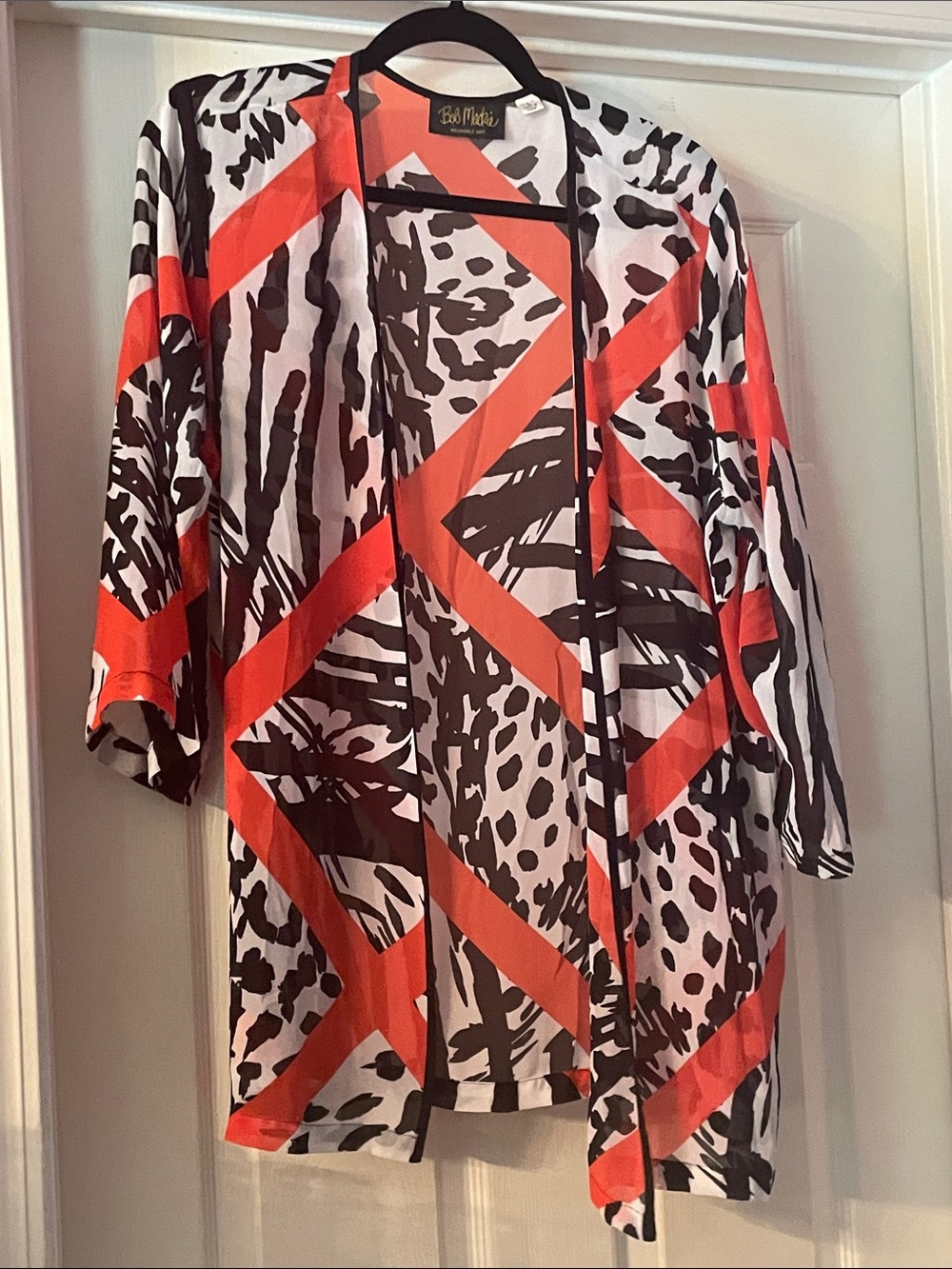 Bob Mackie Open-Front Tunic in Coral, Black & White
